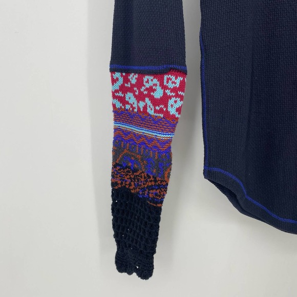 Free People In The Mix Cuff Tee Black Combo X-Small Thermal - Picture 4 of 9
